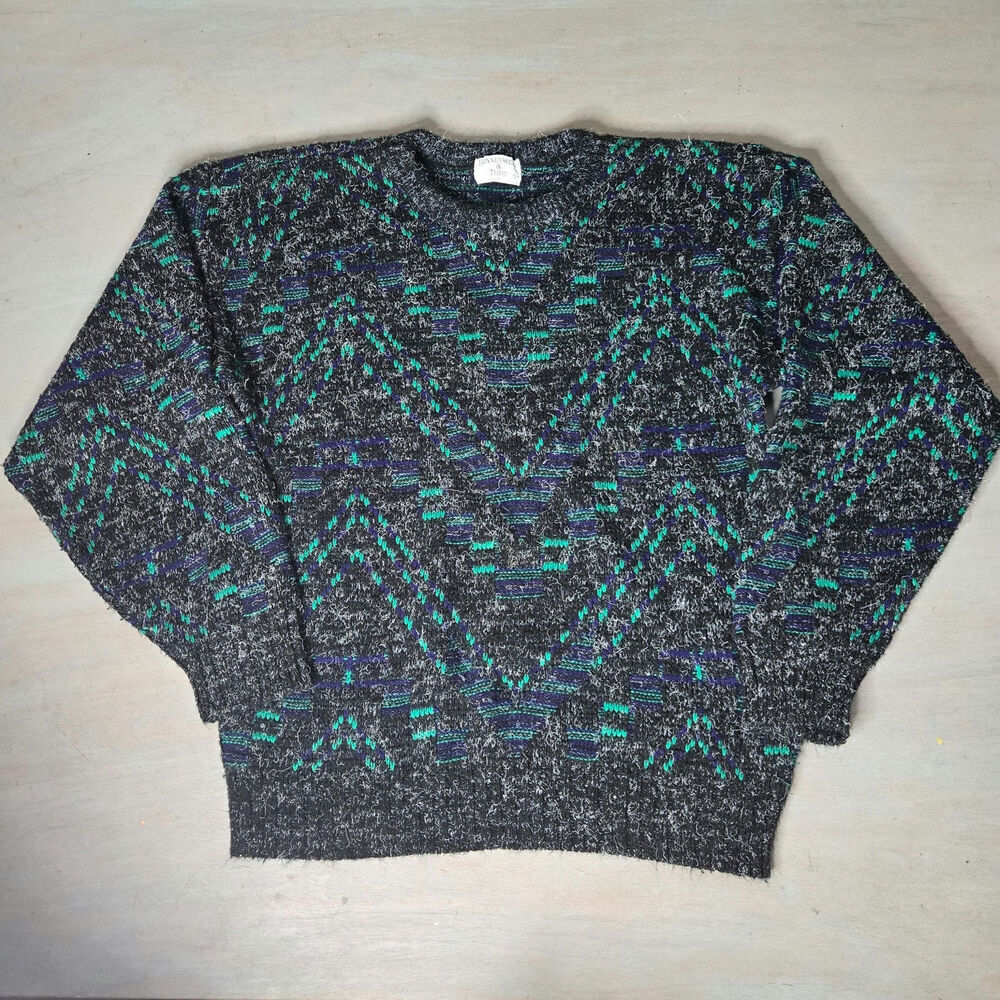 Honeywell & Todd Mens Vintage Eclectic Grandpa Sweater Size Large Cosby 3D Knit